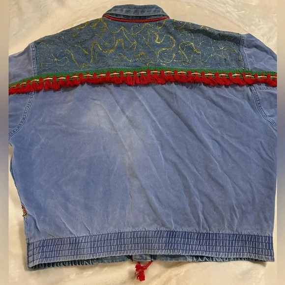VTG Quiksilver Distressed Ugly Christmas Denim Jacket Tacky Kitsch Unique Fun - Picture 12 of 16
